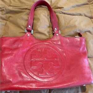 Tory Burch Hot Pink Leather Logo Tote